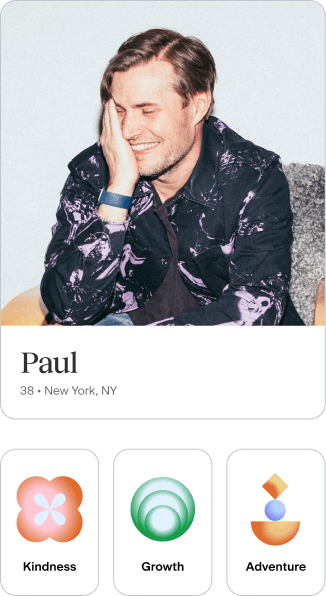 Paul is displaying his core values on his profile. He’s emphasizing kindness, growth and adventure.